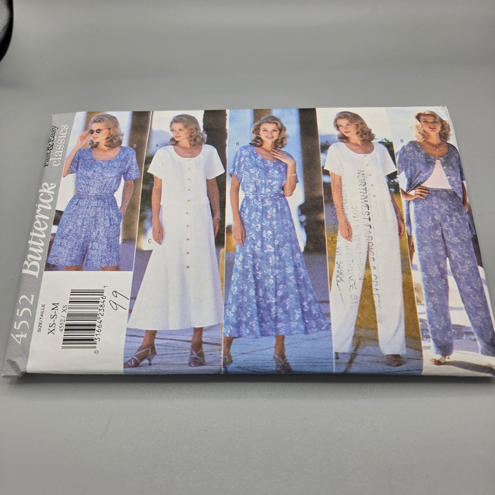 Butterick 4552 Sewing Pattern Misses Top Skirt Shorts Pants Size XS-S-M Vintage